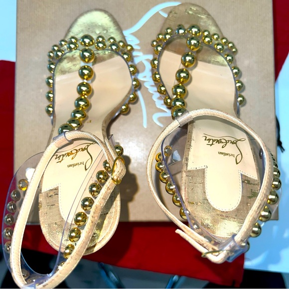 CHRISTIAN LOUBOUTIN Faridaravie 100 PVC Liege Pepite Gold Size 37.5  Woman’s 7.5 - Picture 7 of 16